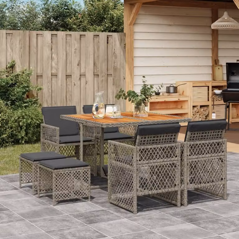 Maison Exclusive - Set da Pranzo da Giardino 9 pz con Cuscini in Polyrattan Grigio
