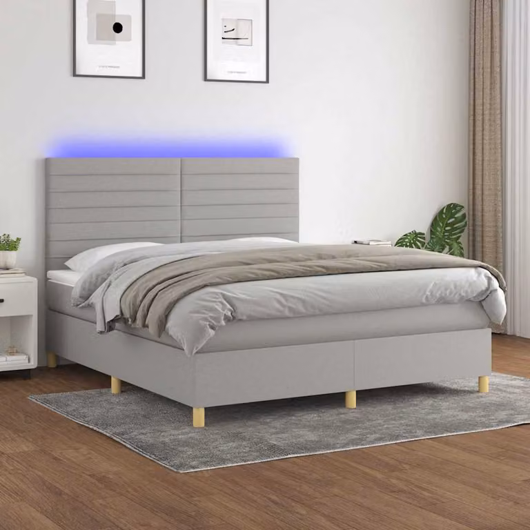 Letto Ibrido con Materasso e Illuminazione LED vidaXL Grigio Chiaro L/P: 180 x 200 cm