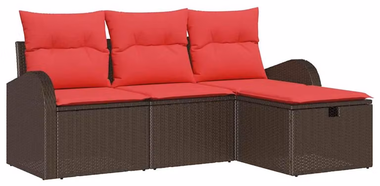 Set Divano da Giardino con cuscino 4 pcs Marrone polyrattan