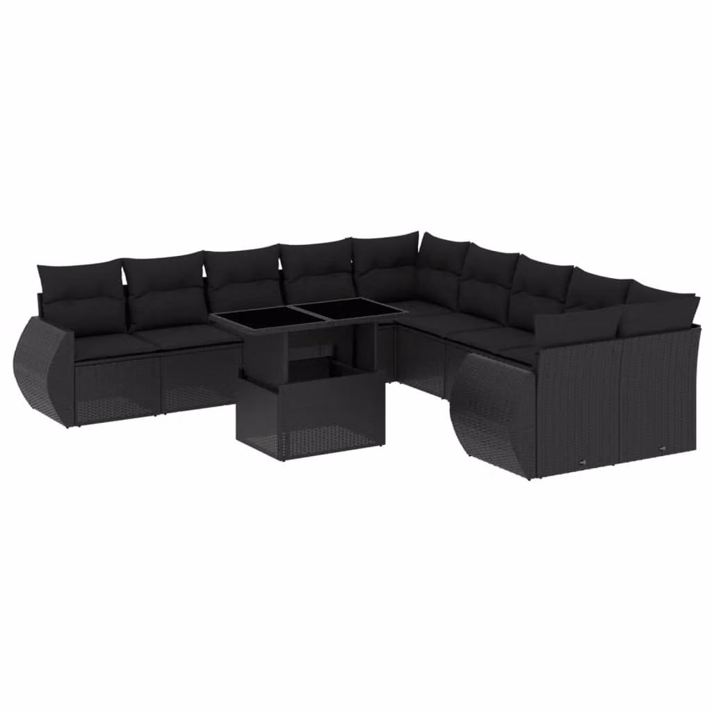 Set Divani da Giardino 11 pz con Cuscini in Polyrattan Nero