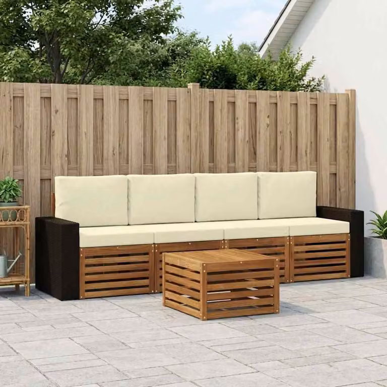 Set di divani da esterno vidaXL 5 pezzi in legno di acacia con cuscini, colore beige e marrone