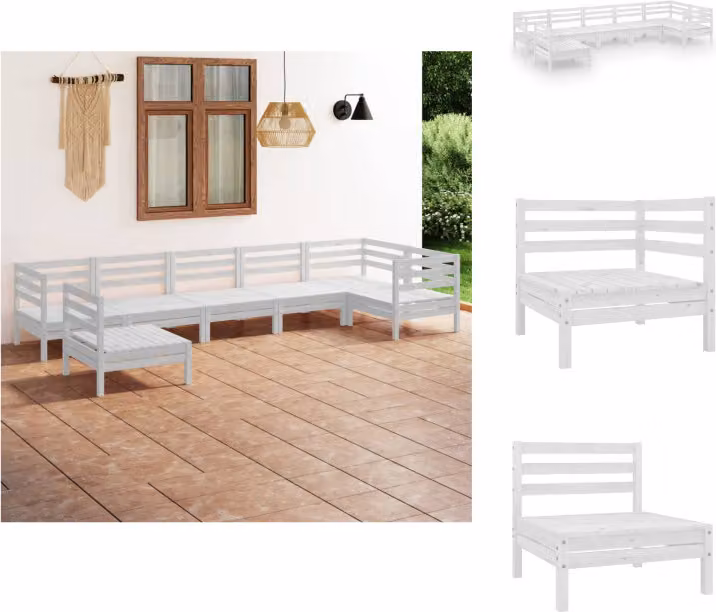 vidaXL set da salotto da giardino 7 pezzi in legno di pino massiccio bianco - Set di mobili da giardino