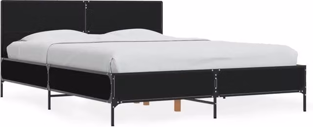 Letto matrimoniale moderno nero in legno multistrato e metallo L/P/H: 200 x 140 x 80 cm – 1