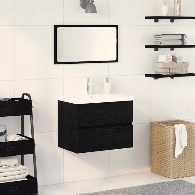 Mobile Lavabo-Armadietto da bagno Rovere nero 60 x 39 x 62 cm Legno multistrato 930392