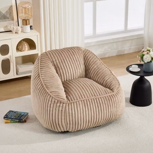 Desviae Pouf leggero in velluto a coste cammello e marrone con imbottitura in schiuma per soggiorno camera e spazi interni