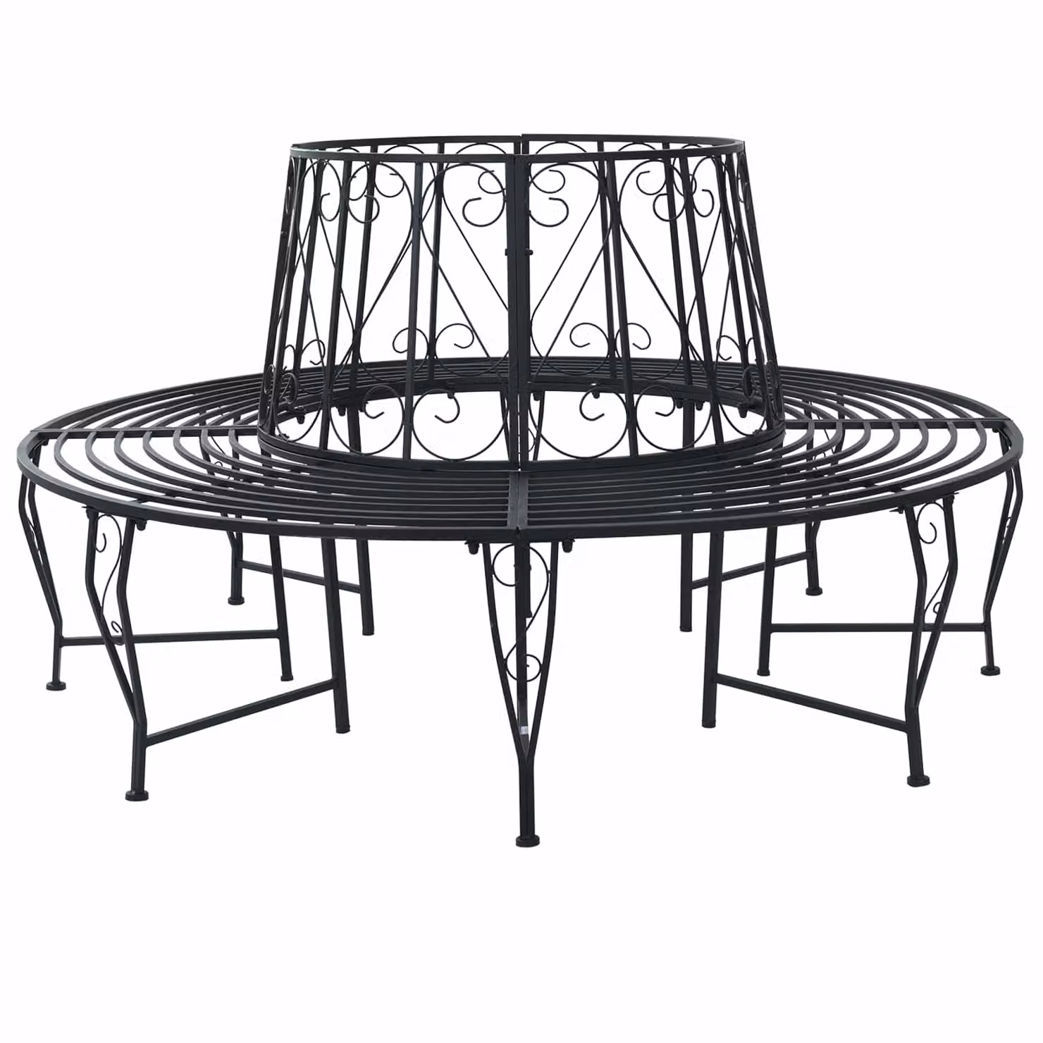 Panchina rotonda per alberi vidaXL in acciaio nero opaco per giardino e terrazzo, Ø 160 x H 89 cm