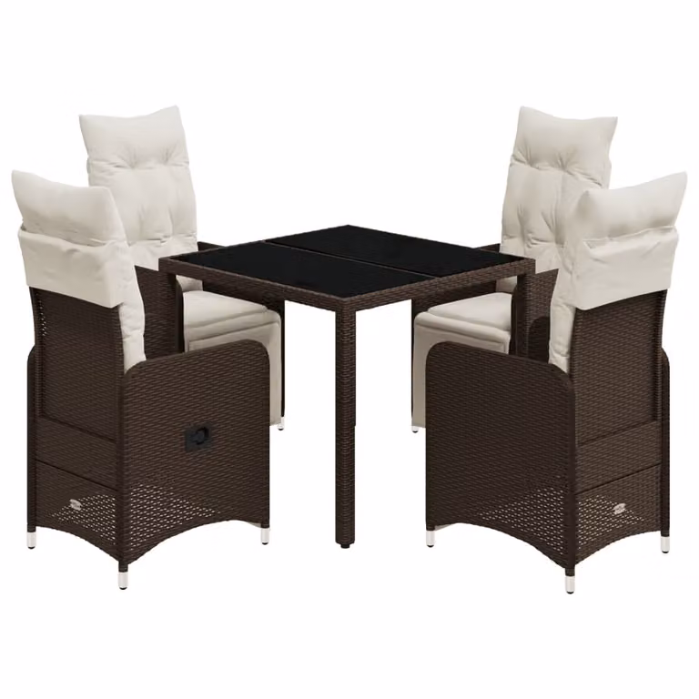 Set Bistrò da Giardino 5 pz con Cuscini in Polyrattan Marrone