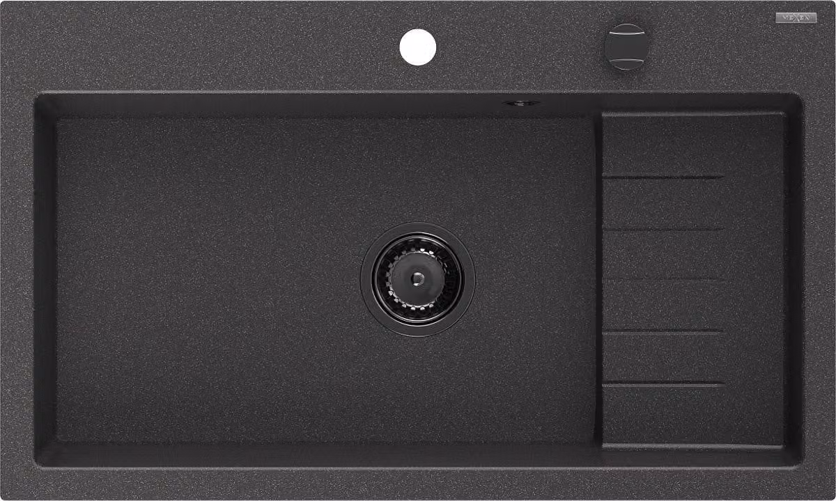 Mexen Omar lavello in granito 1-vasca 800 x 480 mm, nero punteggiato, sifone nero - 6520801005-76-B