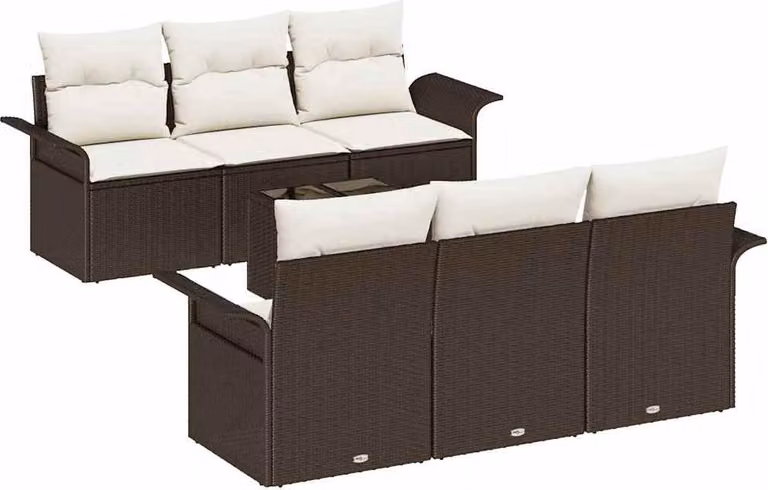 Set Divano da Giardino con cuscino 7 pcs Marrone polyrattan