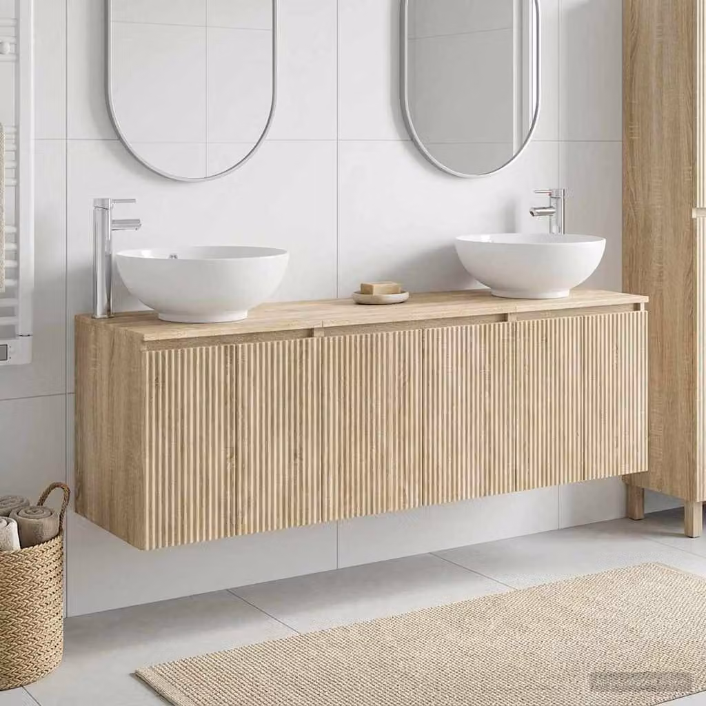 Set di 3 armadi da bagno moderni vidaXL in legno e metallo, colore marrone, L/P/H: 49,5 x 44,5 x 65 cm