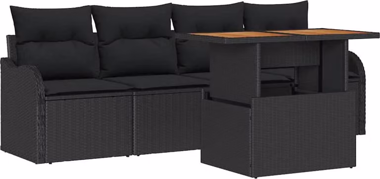 Set Divano da Giardino con archiviazione 5 pcs Nero polyrattan