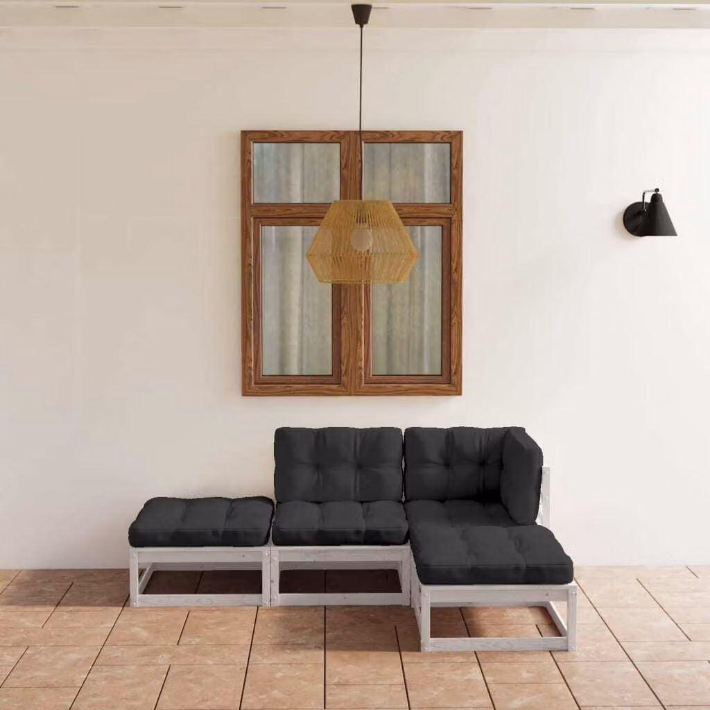 The Living Store Set da giardino 4 pezzi con cuscini in legno di pino massiccio