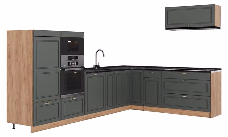 Cucina angolare completa Vicco Fame-Line Verde-oro rustico/Rovere dorato 327 x 227 cm senza piano di lavoro, Model 64399