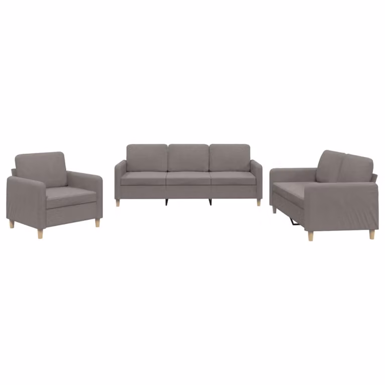 Set di Divani 3 pz con Cuscini Tortora in Tessuto