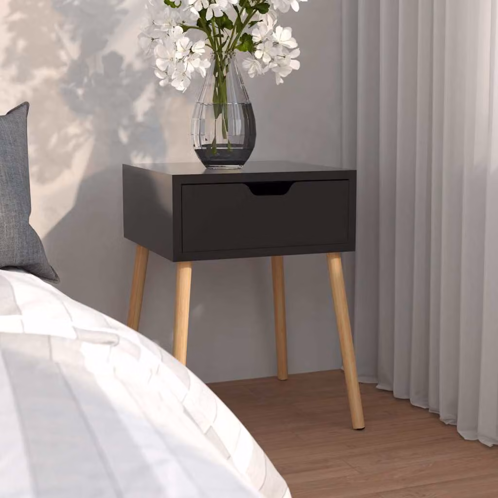 Comodino moderno vidaXL nero lucido in legno per camera da letto L 40 cm x P 40 cm x H 56 cm