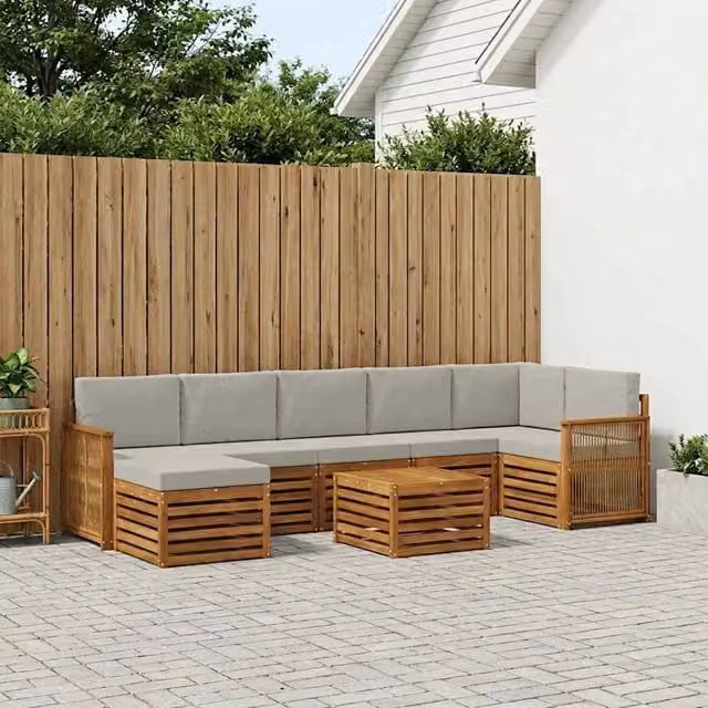 Set di divani da esterno 8 pz Naturale e Grigio Chiaro 3384657