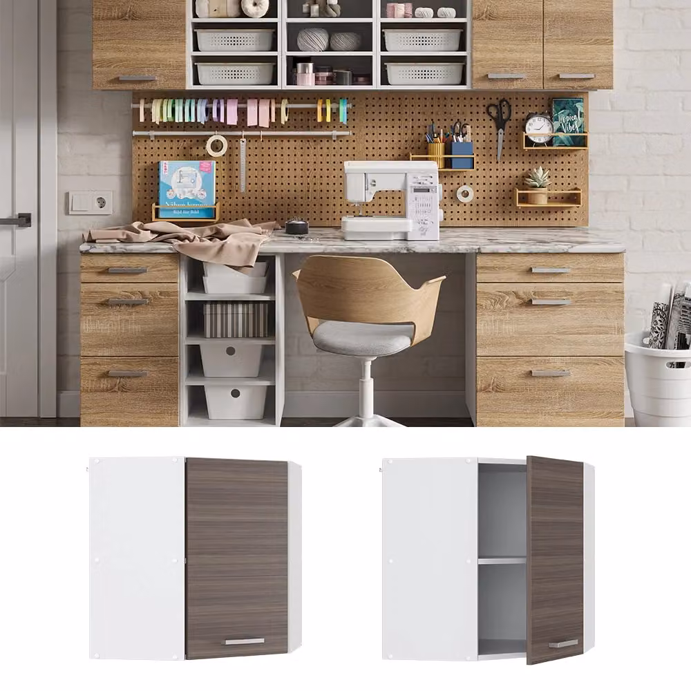 Pensile ad angolo Vicco R-Line Grigio con anta e ripiani interni per cucina o bagno – 2