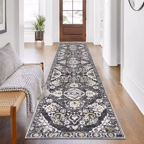 Tappeto per corridoio rettangolare multicolore con design boho abstract, lavabile e antiscivolo, L: 240 cm, P: 60 cm, H: 1 cm