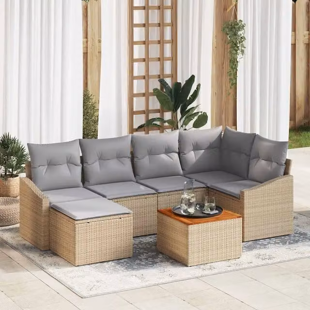 Set Divano da Giardino 7 pz Beige polyrattan 3347854