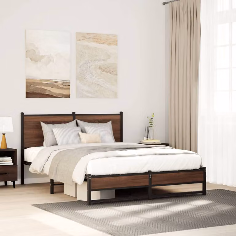vidaXL Giroletto in Metallo Marrone Rovere senza Materasso L: 140 cm, P: 190 cm