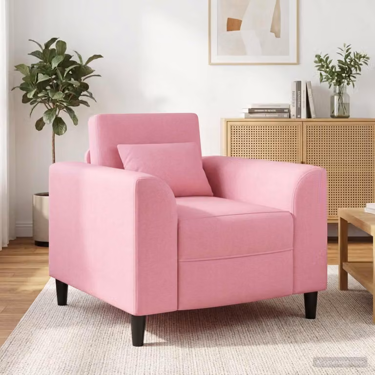 Poltrona lounge moderna vidaXL in tessuto rosa con braccioli e imbottitura in schiuma per soggiorno o camera da letto