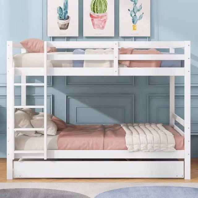 Letto a castello Mivray con letto estraibile e scala, in legno e MDF bianco, dimensioni 140 x 200 cm
