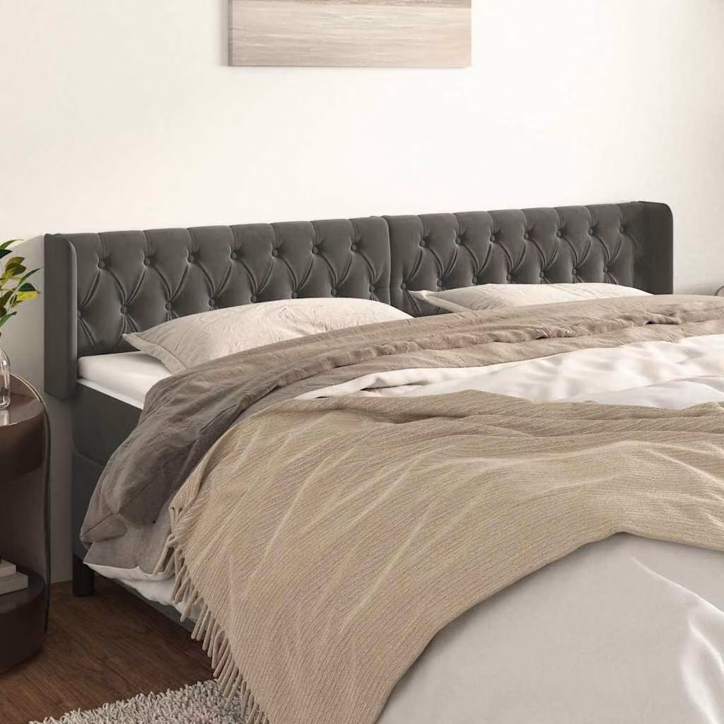 Testiera ad orecchio vidaXL in velluto grigio scuro L: 183 cm, P: 16 cm, H: 78-88 cm