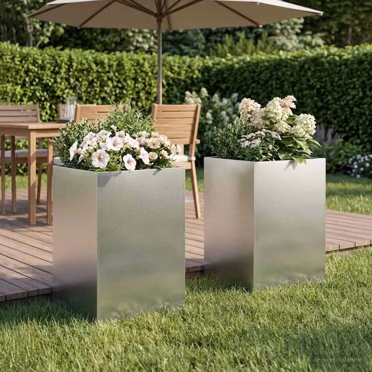 Set di 2 vasi da giardino vidaXL in acciaio inox color argento L/P/H: 50 x 50 x 75 cm