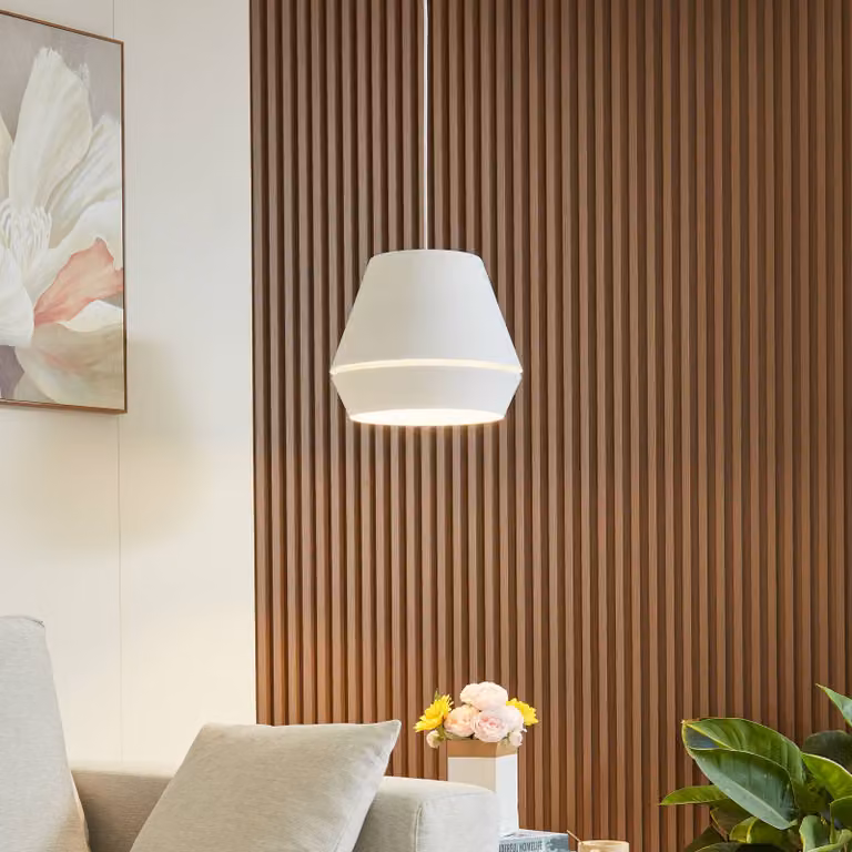 Lucande Mynoria Lampada a sospensione LED, bianco, alluminio, Ø 35 cm, Bianco / Opale, Soggiorno / Sala da pranzo, Alluminio, Moderno