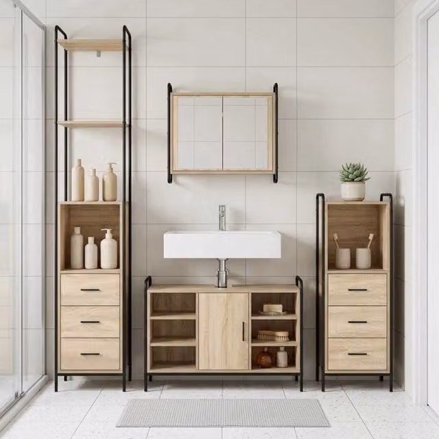 Set di Armadi da Bagno 4 pz Rovere Sonoma 40 x 36 x 200,5 cm 3444682