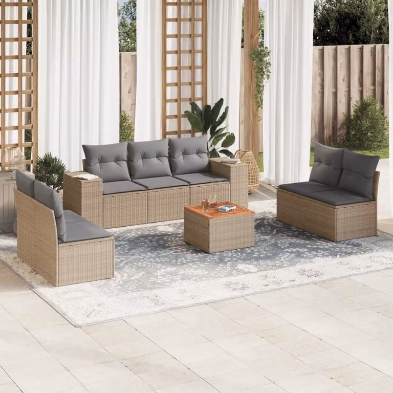 Maison Exclusive - Set Divano da Giardino 8 pz con Cuscini Beige in Polyrattan