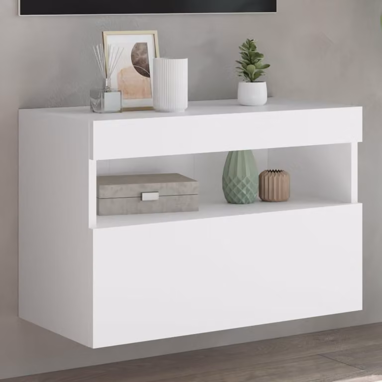 Mobile TV a parete vidaXL con luci LED integrate, bianco, L: 60 cm, P: 30 cm, H: 40 cm