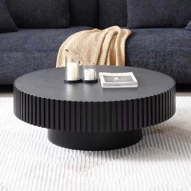 Tavolino da caff¨¨ rotondo ¨C Minimal ¨C Effetto noce/nero/naturale MDF massello 80x35 cm design moderno per soggiorno salotto