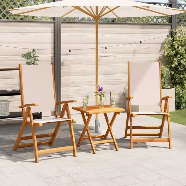 Set di 2 sedie pieghevoli vidaXL in legno di acacia oliato e textilene beige per giardino e terrazzo – 1