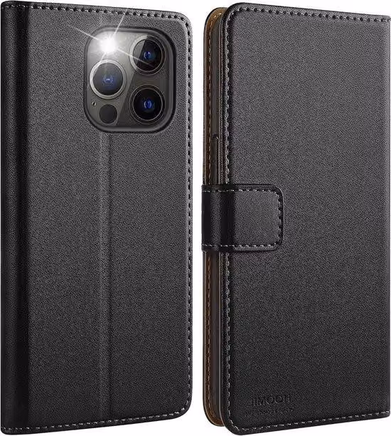 Custodia protettiva pieghevole in pelle per iPhone 15 Pro, nera