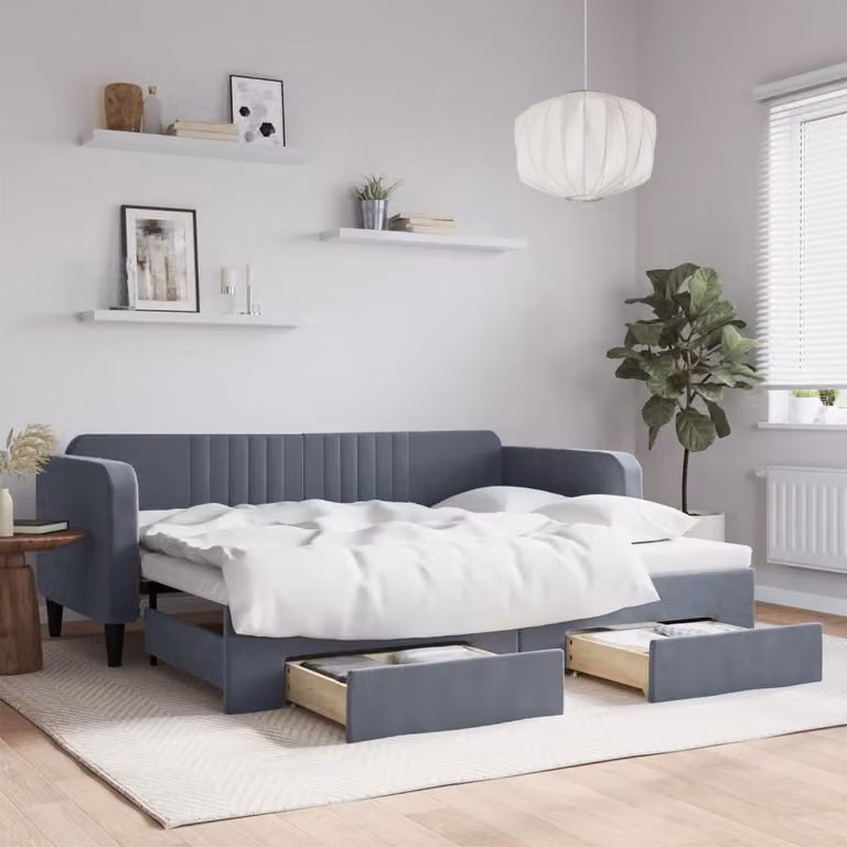 vidaXL Divano Letto Estraibile con Cassetti in Velluto Grigio L/P/H: 223 x 90 x 100 cm
