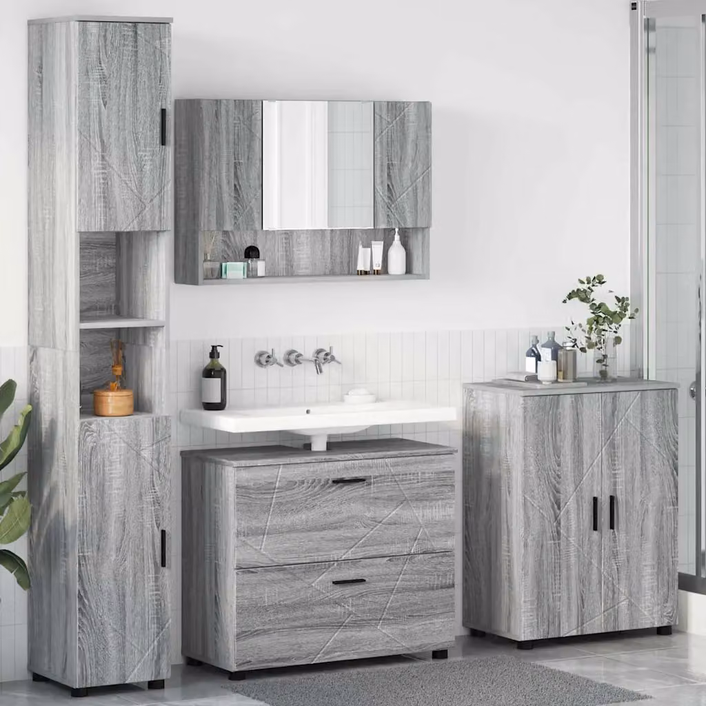 Set di mobili per il bagno vidaXL 4 pezzi Grigio, L/P/H: 35 x 30 x 192 cm – 1
