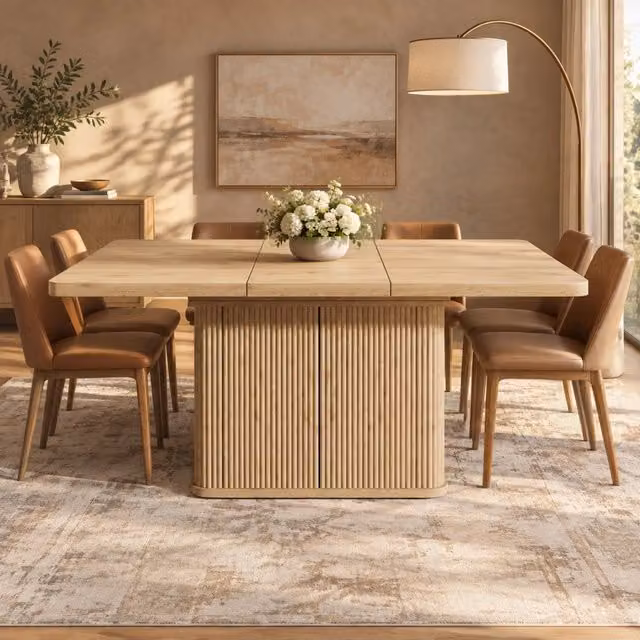 Tavolo da pranzo allungabile 140/180x80 cm con vano contenitore; MDF e metallo effetto legno