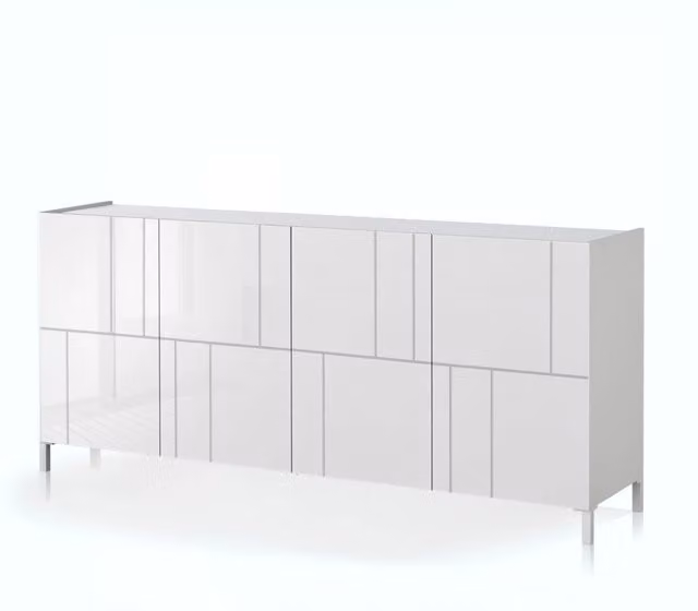 Madia grande 4 ante effetto legno laccata bianca cm. H.84xL.174xP.40