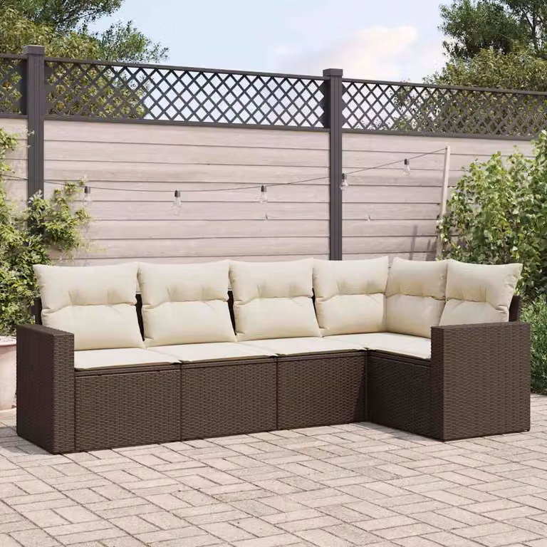 vidaXL Set Divano da Giardino a L 5 pz in Polyrattan Marrone con Cuscini Imbottiti e Rivestimenti Rimovibili
