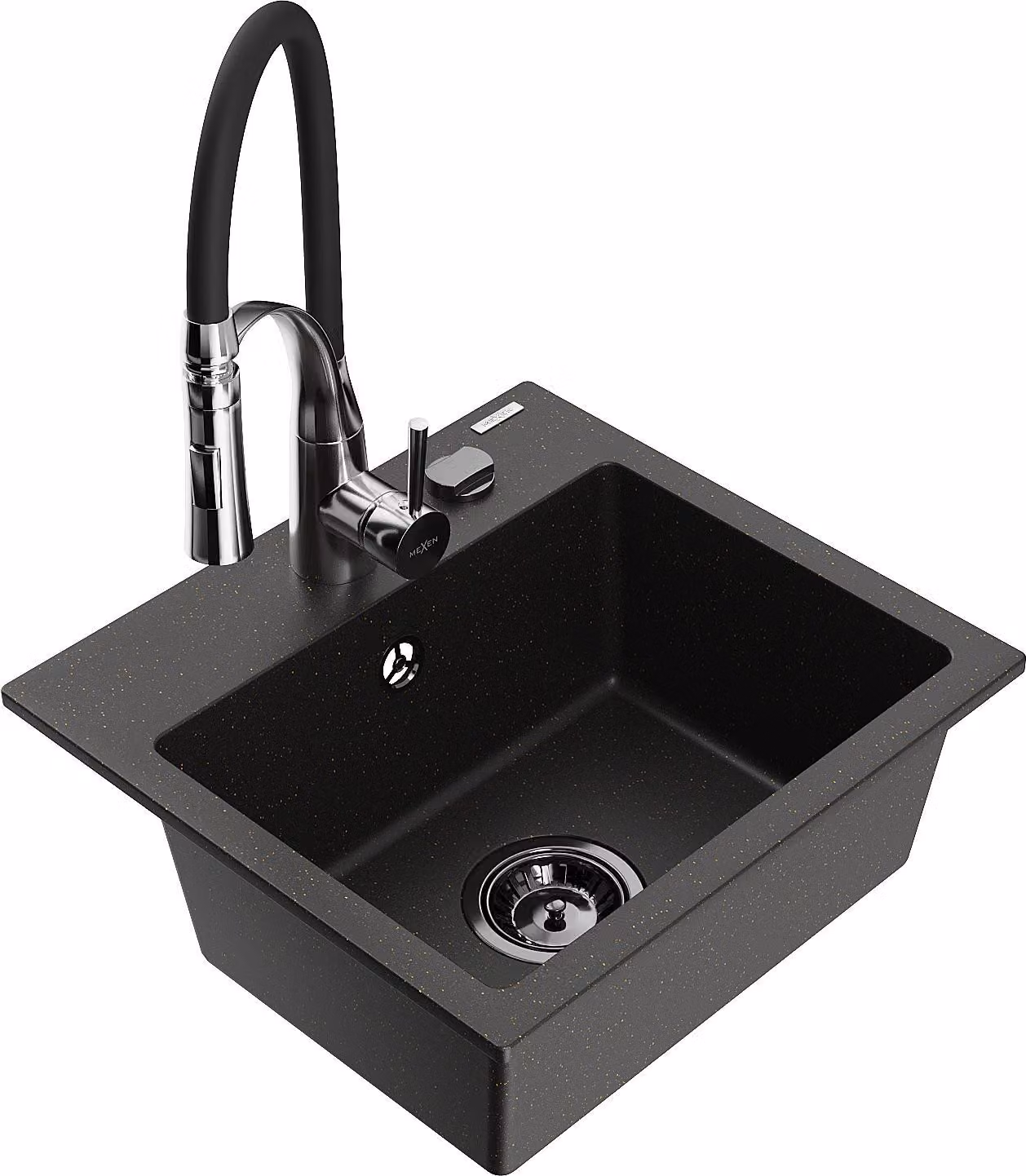 Mexen Milo lavello in granito a 1 vasca con miscelatore da cucina Aster, nero/oro metallico - 6505-75-73450-07-B