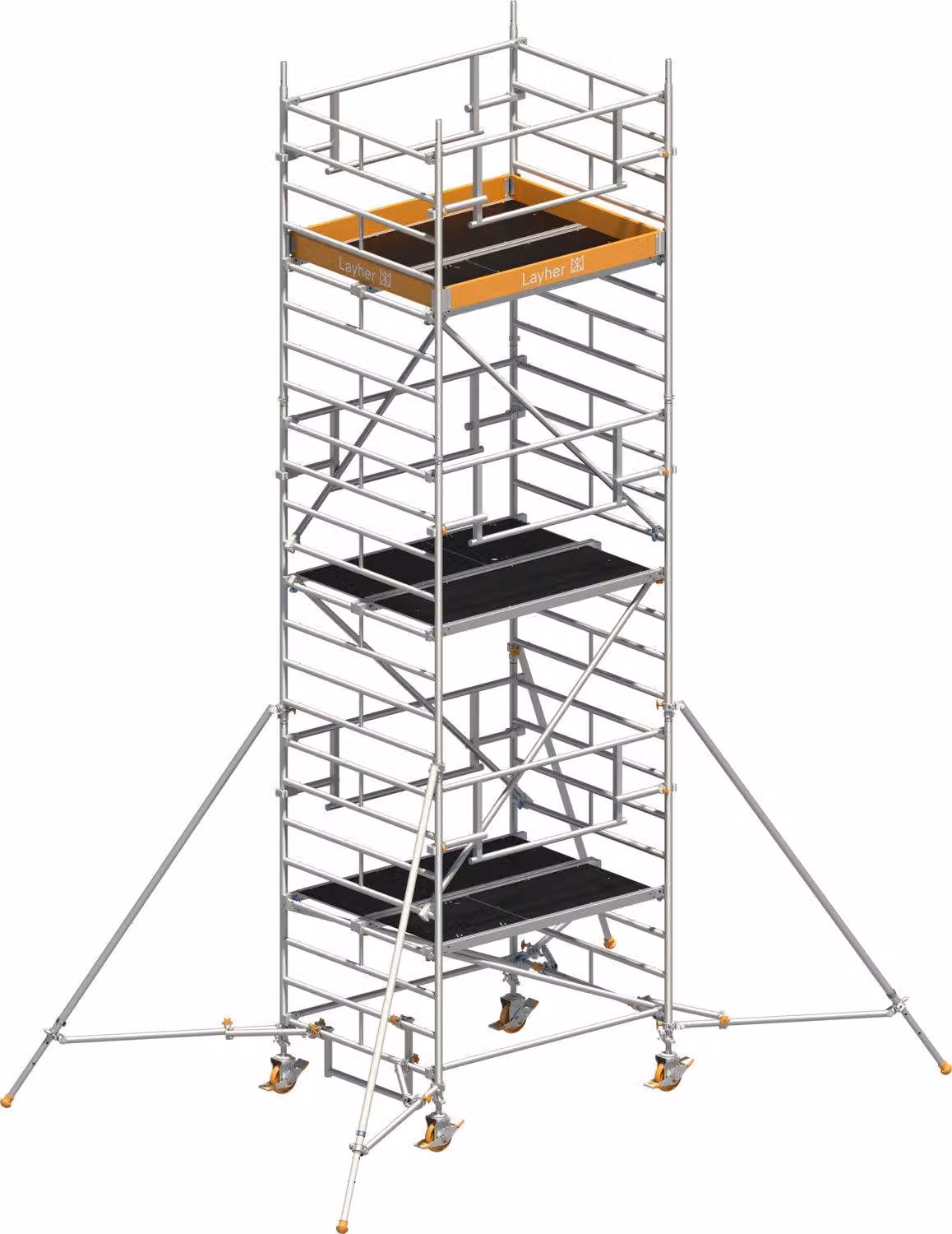 Ponteggio mobile Layher Uni Kompakt P2 Safety Plus con doppia ringhiera e puntelli estensibili 7,20 m AH