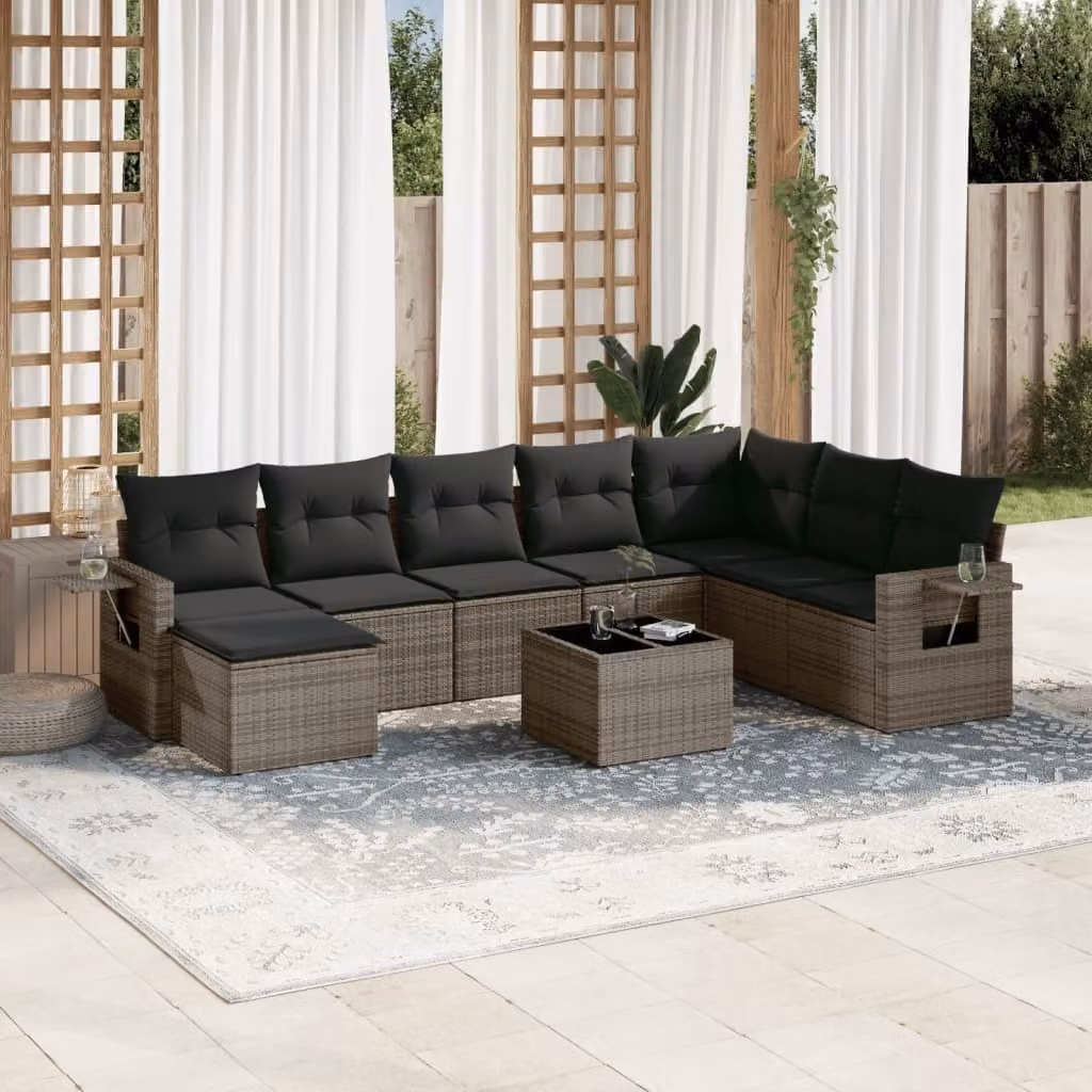 Maison Exclusive - Set da giardino 9 pezzi con cuscini Grigio Polyrattan
