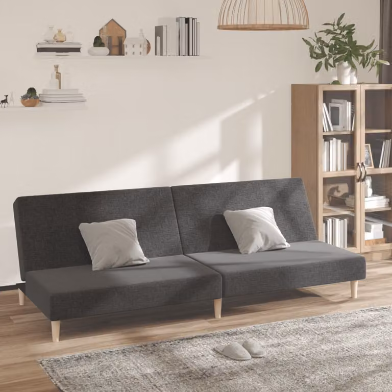 vidaXL Divano Letto Click-Clack Moderno in Tessuto Grigio con Struttura in Legno Solido e Poggiatesta Regolabile