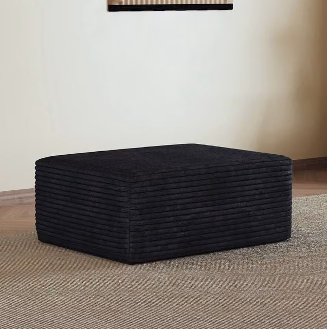Ottoman REDOM nero in tessuto moderno per soggiorno e camera da letto