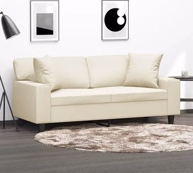 Divano a 2 posti moderno vidaXL in similpelle beige con cuscini e struttura in metallo L: 140 cm, P: 80 cm, H: 77 cm