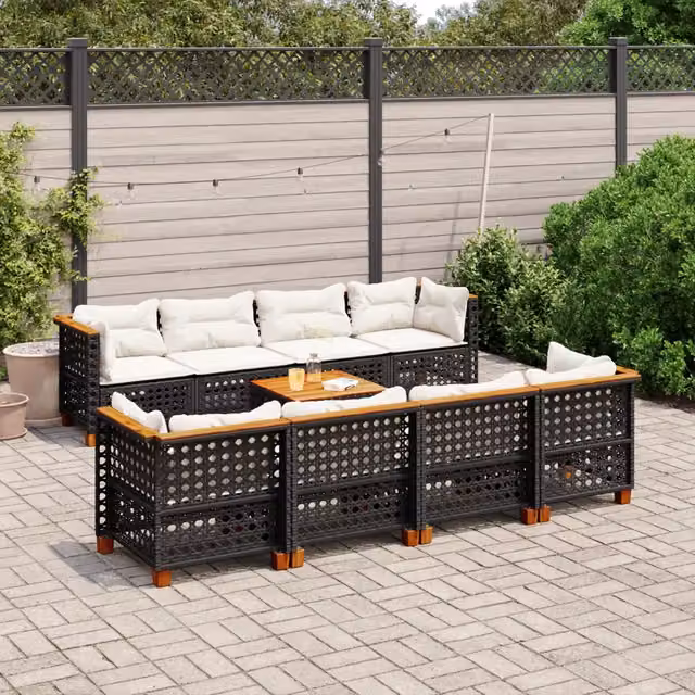 vidaXL Set di Divani da Giardino a L in Polyrattan Nero con Cuscini e Tavolino da Esterno