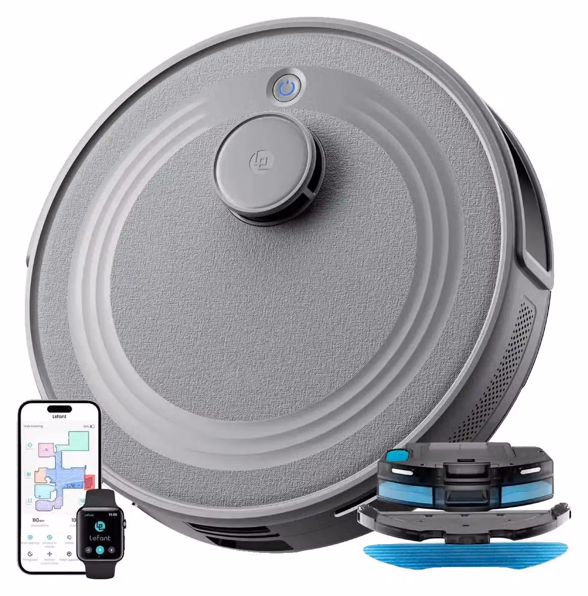 Aspirapolvere robotizzato, potenza di aspirazione massima di 10000 Pa, capacità della batteria di 5200 mAh, autonomia di 240 minuti, capacità del serbatoio dell'acqua di 300 ml, capacità del contenitore della polvere di 150 ml
