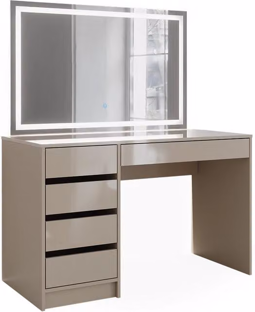 Tavolo da toilette Sherry Grigio lucido 120 cm con specchio a LED Vicco