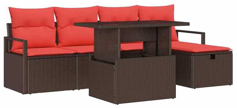 Set di divani da giardino, 6 pezzi, color marrone, in rattan sintetico